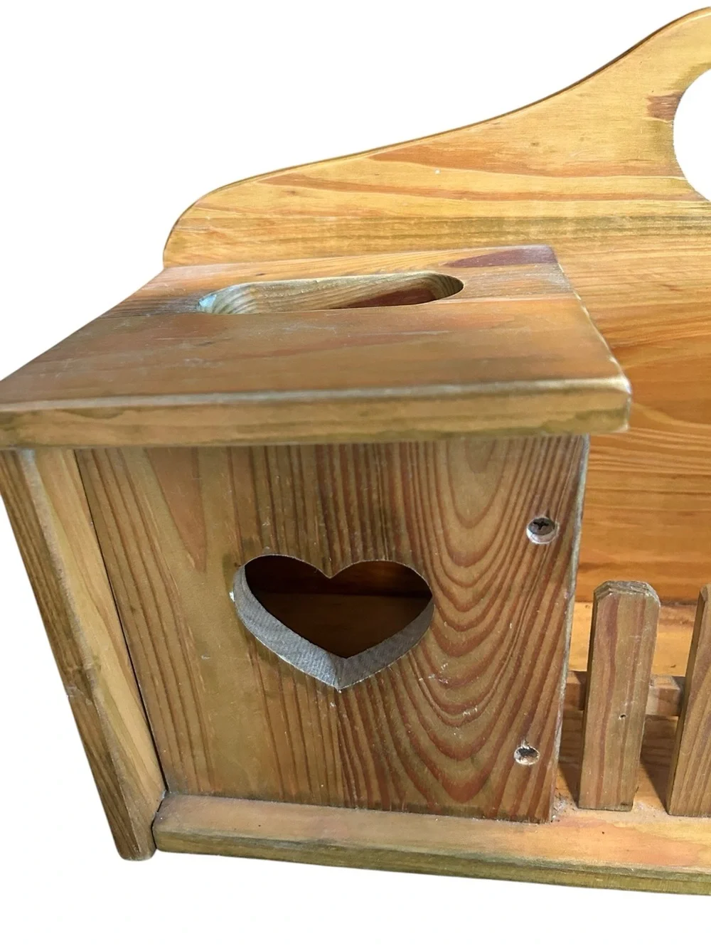 VTG 90s Country Wooden Heart Shelf with Picket Fence Accent